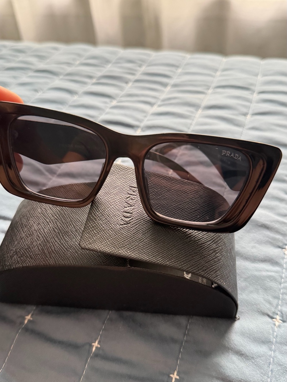 Prada Brown Rectangular Women's Sunglasses